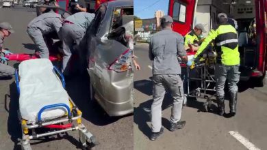 Equipes de resgate retiram motorista presa às ferragens após acidente entre ônibus e carro na Avenida Integração