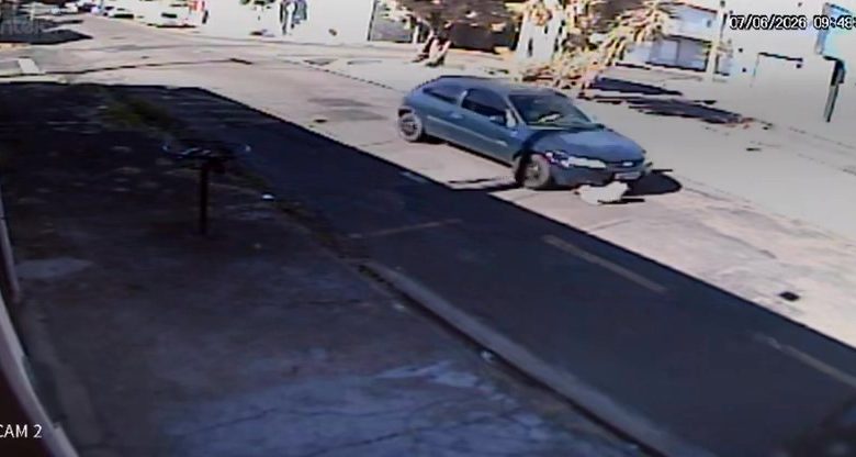 Câmera de segurança registra momento em que cachorro é atingido por veículo em rua de Franca