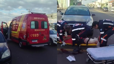 Acidente entre duas motocicletas na Avenida Brasil, na Vila Aparecida, em Franca, com atendimento de equipes de resgate